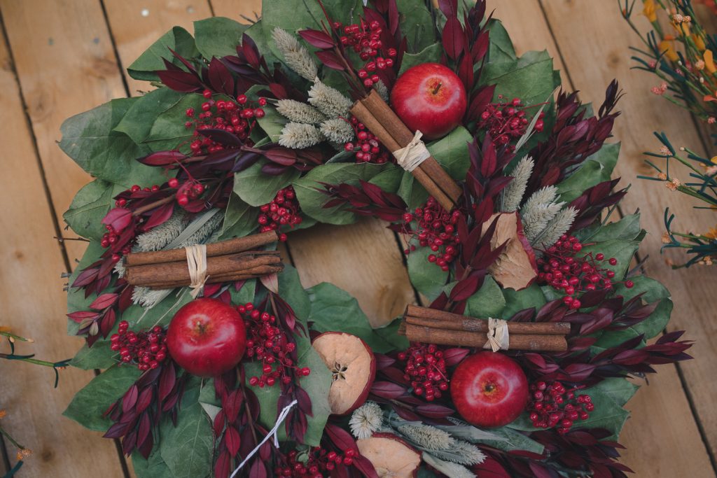 One of the many stunning seasonal wreaths for sale at Applecrest Farm