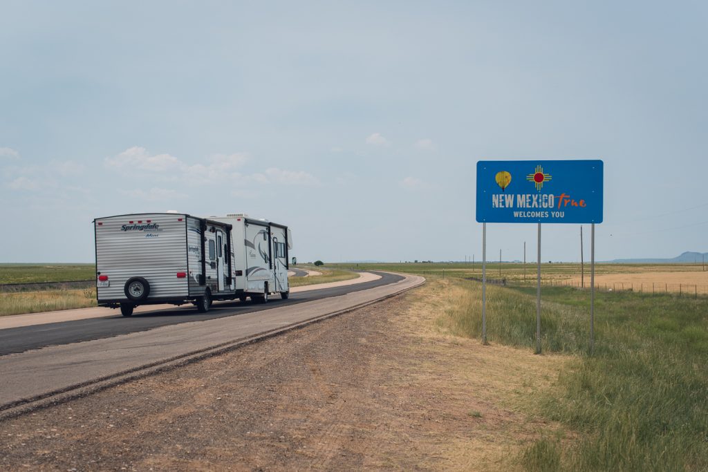 state sign rv road trip driving texas new mexico scenery landscape