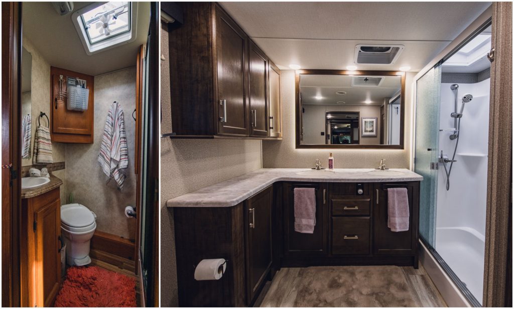 coachman freelander bathroom vs. grand design solitude bathroom