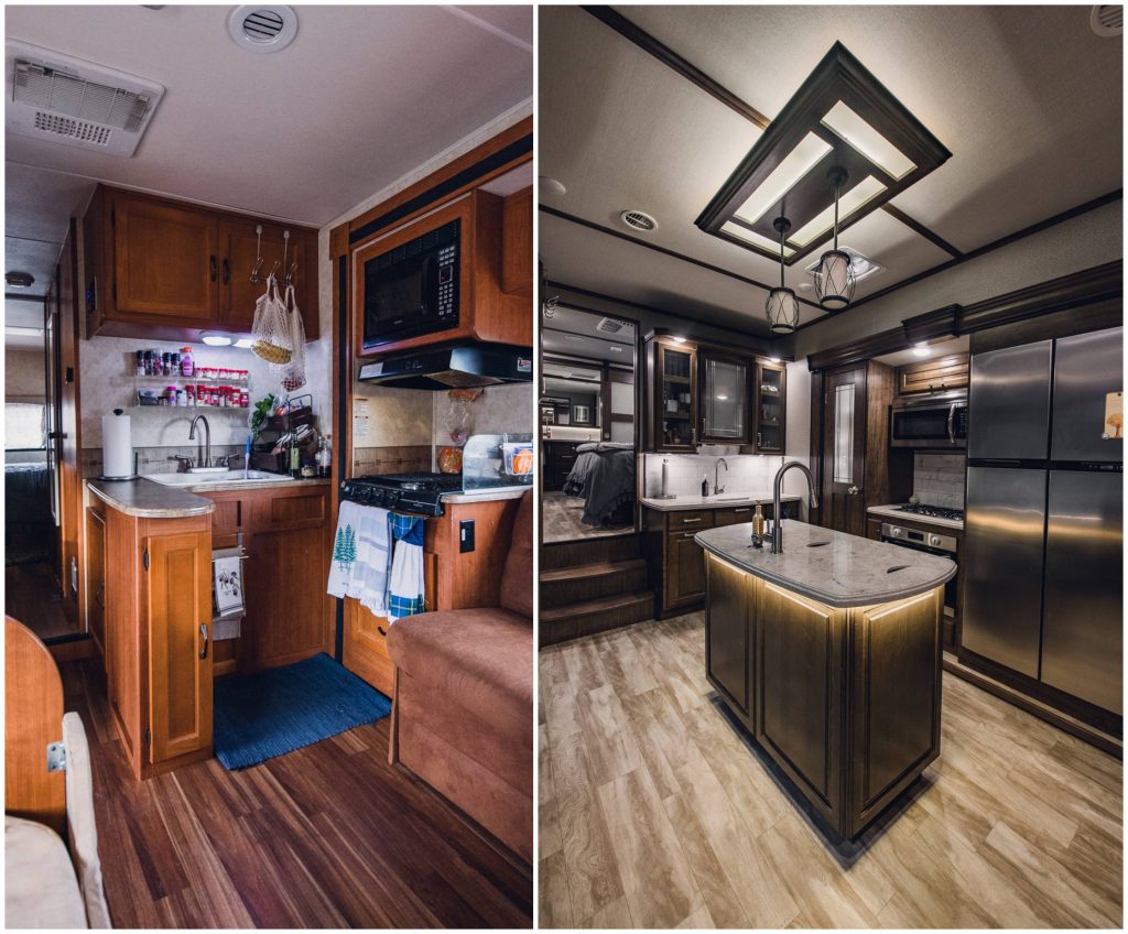 class c motorhome kitchen vs. 41 foot 5th wheel kitchen